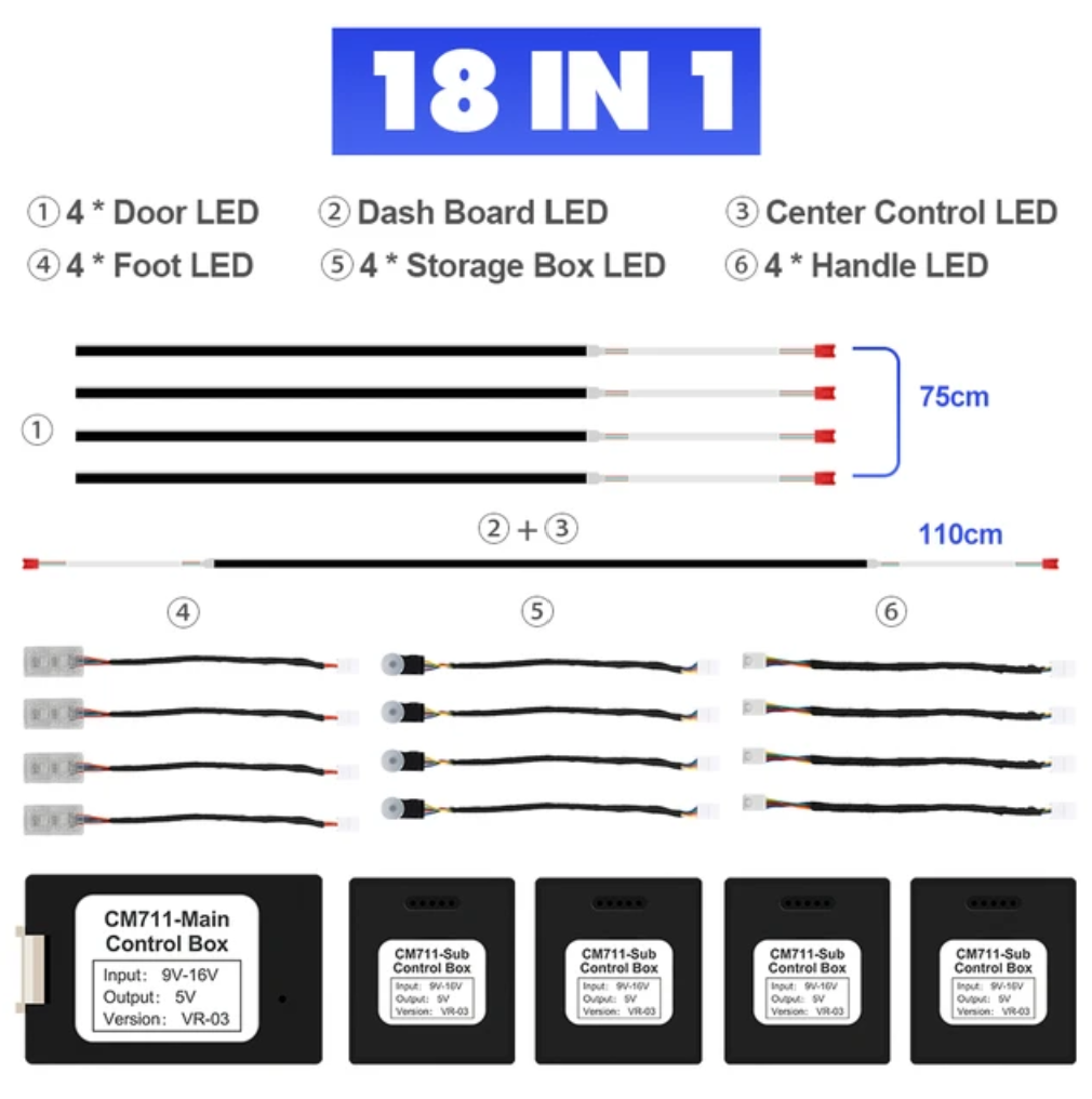 Universal 64 Multi-Color Car Interior Ambient Lighting Kit