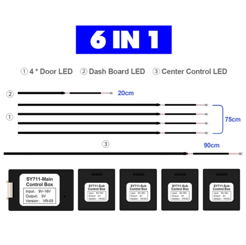 Universal 64 MultiColor Car Interior Ambient Lighting Kit Aziz Design